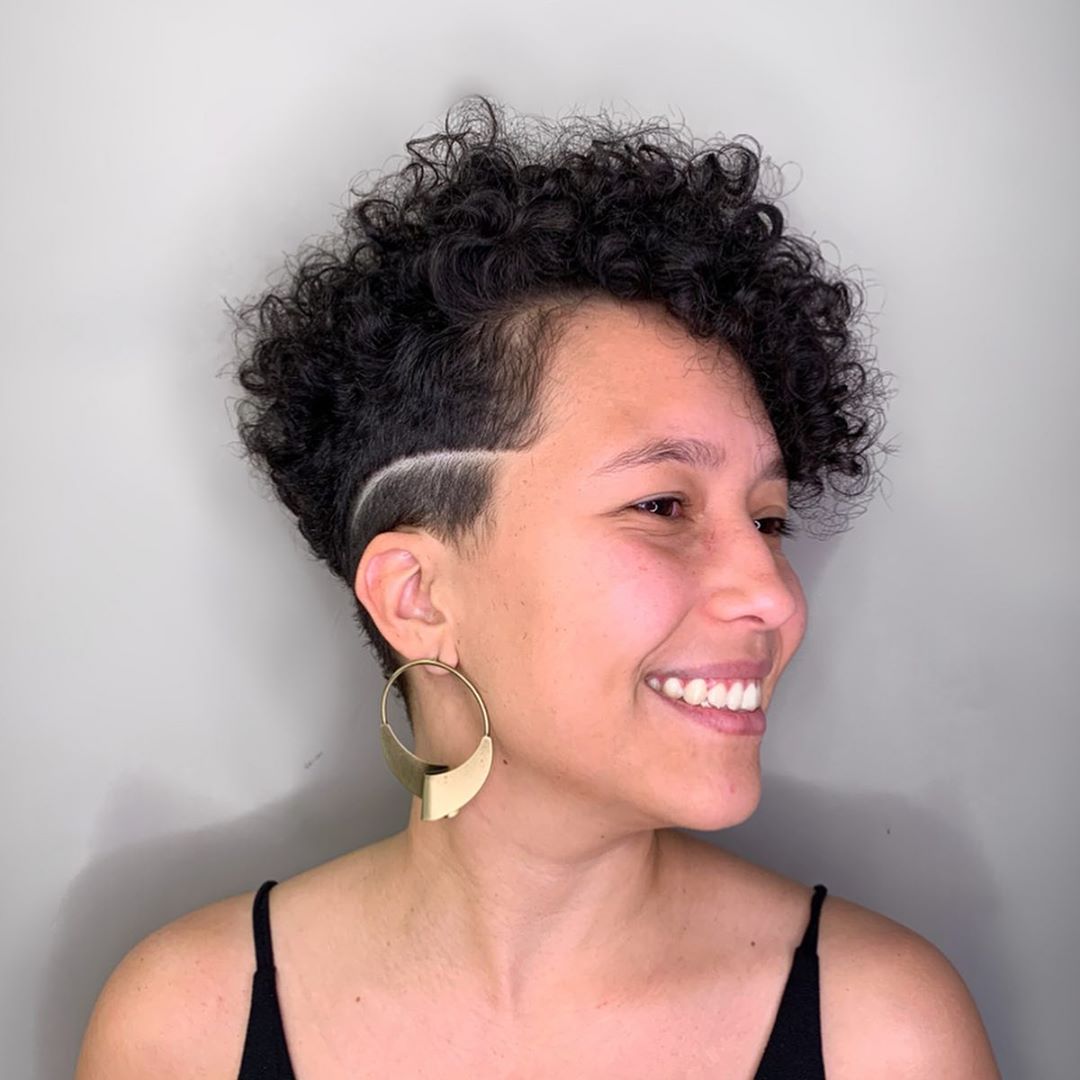 Curly Pixie with Shaved Side Detail