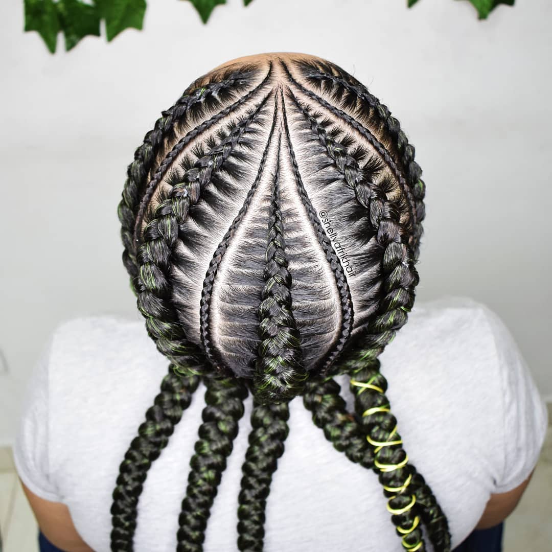 Green Tip Braids With Cornrows
