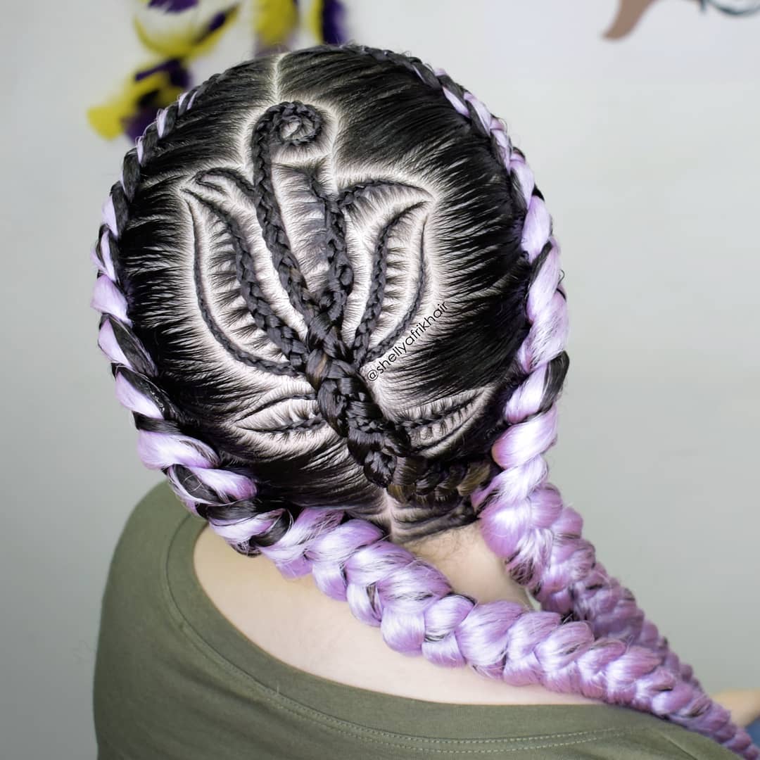 Lavender Braids With Floral Detail