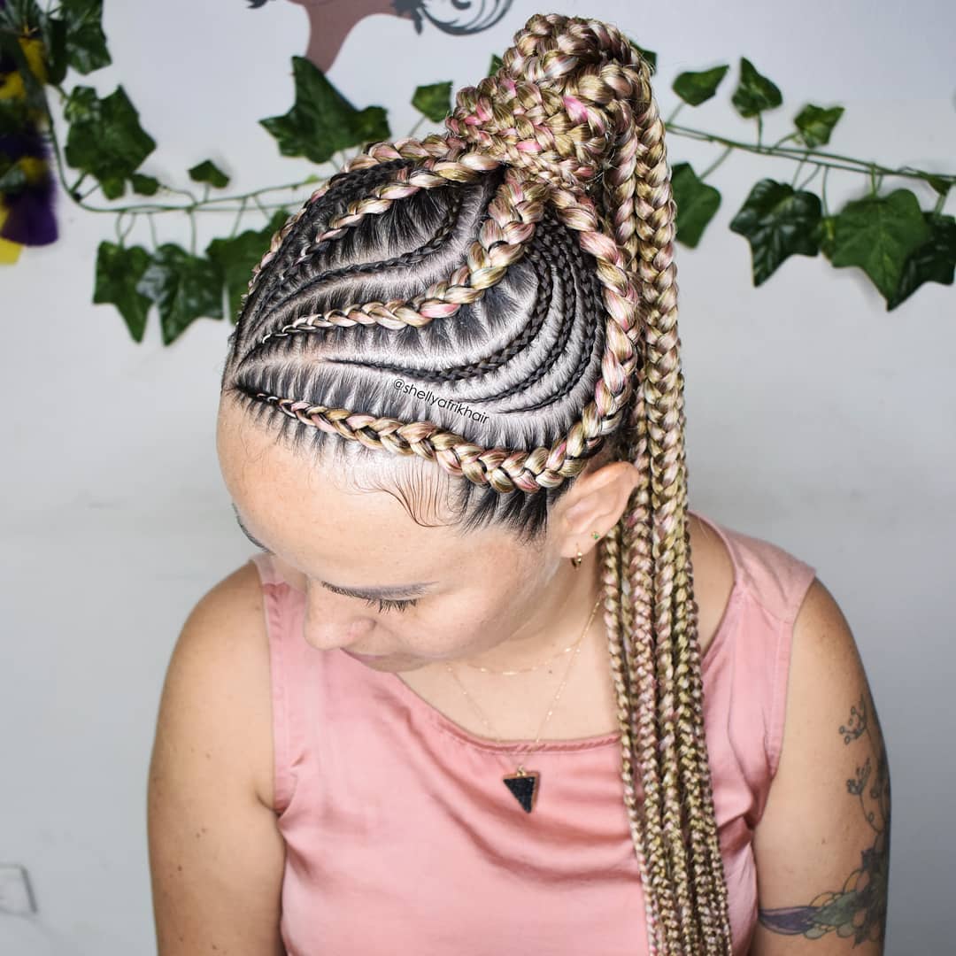 Pink And Blonde Braids In Ponytail