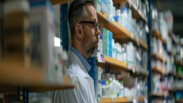 Healthcare professional looking at supplies to represent supply chain intelligence